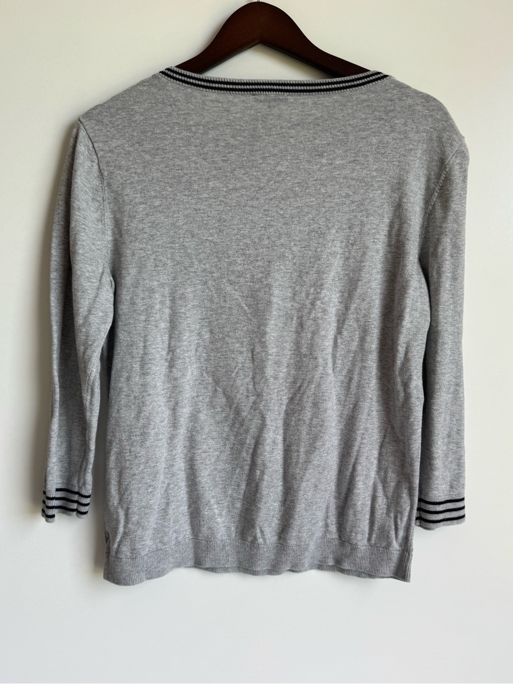 Talbots FRENCHIE DOG SWEATER women medium gray bulldog puppy cotton coastal - Picture 7 of 9